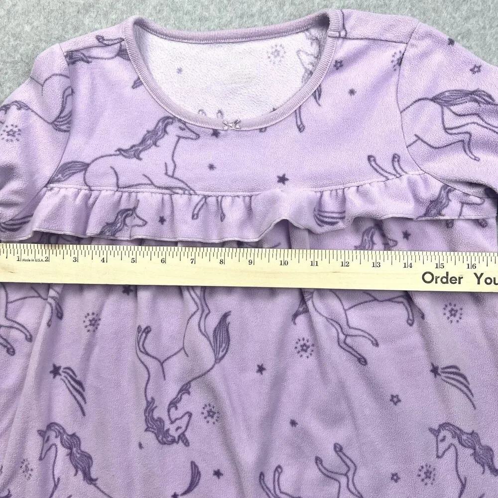 Carter's Girls 12-14 Purple Unicorn Fleece Long Sleeve Nightgown Pajamas